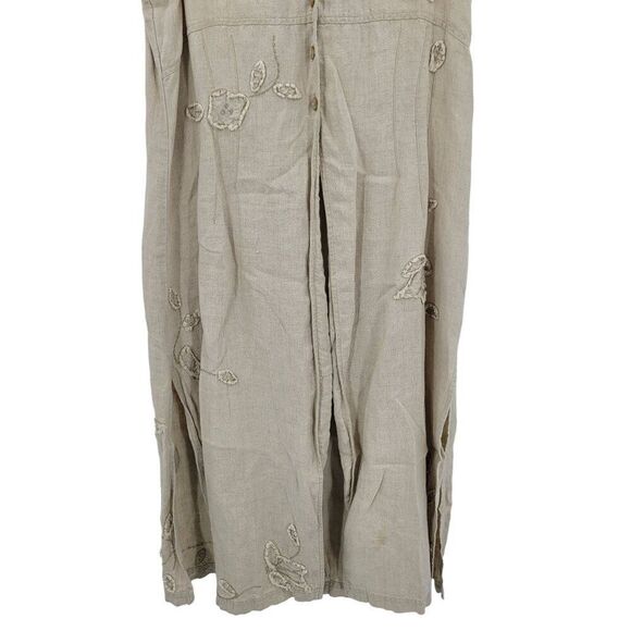 J. Jill Linen Embroidered Longline Sleeveless Duster M Oatmeal Lagenlook Boho - Picture 6 of 10